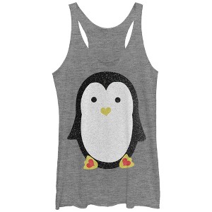 Women's Lost Gods Penguin Heart Feet Racerback Tank Top - 1 of 3
