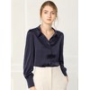 INSPIRE CHIC Women's Puff Long Sleeve Point Collar Vintage Button Work Satin Shirt - 2 of 4