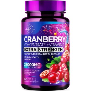 Cranberry Extract Pills 25000mg + Vitamin C Extra Strength Urinary Tract Support - 60 Capsules - 1 of 4