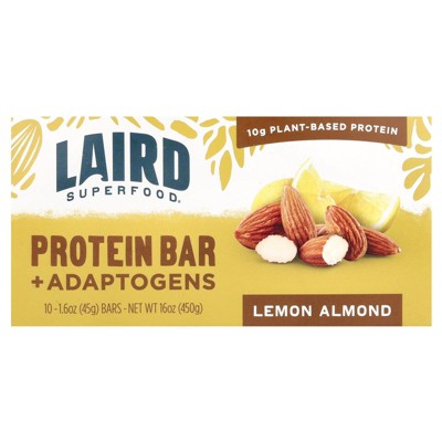 Laird Superfood Protein Bar + Adaptogens, Lemon Almond, 10 Packs, 1.6 oz (45 g) Each