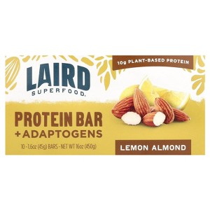 Laird Superfood Protein Bar + Adaptogens, Lemon Almond, 10 Packs, 1.6 oz (45 g) Each - 1 of 3