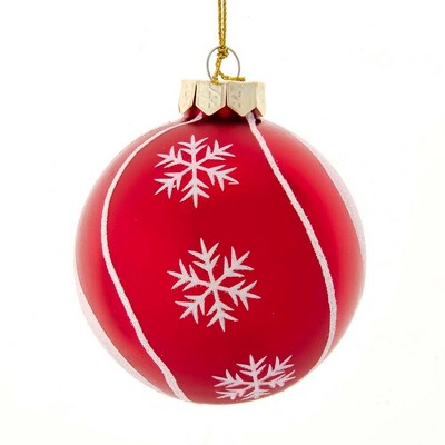 Kurt Adler 80MM Red with Snowflake Swirls Glass Ball Ornaments, 6-Piece Set