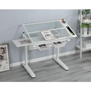 CENGHU Tempered Glass Adjustable Standing Desk with Tiltable Desktop, Home Office Desk with Shelf & Stool, Writing Desks, Drawing Drafting Desk - 1 of 4