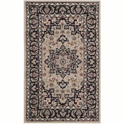 Traditional Gray and Cream Floral Border Area Rug