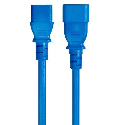 Monoprice Extension Cord - 1 Feet - Blue | IEC 60320 C14 to IEC 60320 C13, 16AWG, 13A/1625W, 125V, 3-Prong, SJT, For Computers, Servers, Monitors