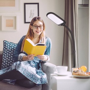 Brightech Litespan Slim Industrial Dimmable (Includes LED Light Bulb) Gooseneck Arc Floor Lamp Matte Black - 1 of 4