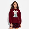Women's Dog Scarf Fleece Graphic Pullover Sweatshirt - Burgundy - 2 of 3