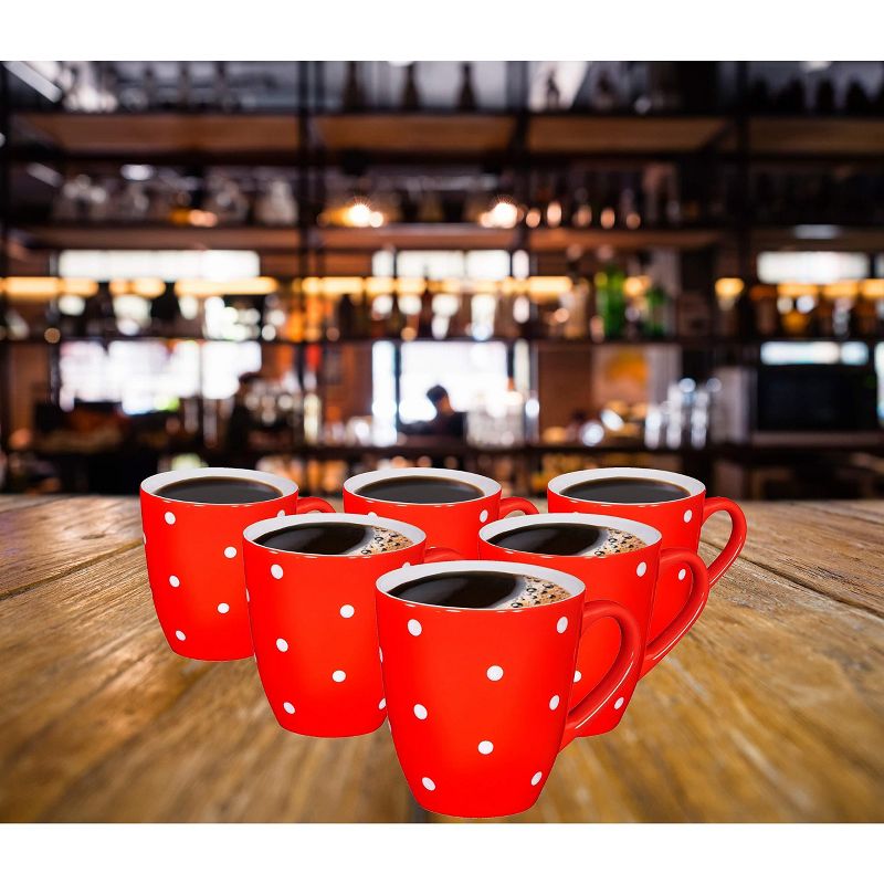 Bruntmor 16 Oz Coffee Mug Set, Large Ceramic Mugs for Christmas & Birthday Gifts, 6-Piece, Red Polka Dots, 4 of 6