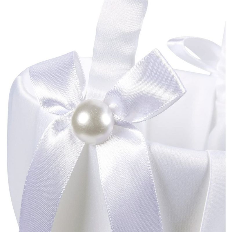 Juvale White Flower Girl Basket for Weddings - Flower Pedal Basket in Satin Bowknot and Pearl Design (8 x 5.2 x 6 In), 5 of 8