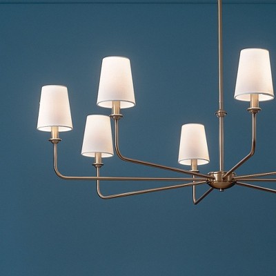 Brushed Natural Brass 8-Light Chandelier with White Linen Shades