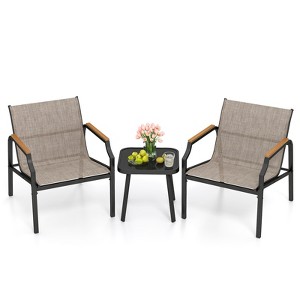 Tangkula 3 PCS Outdoor Chair Set Metal Frame Armchair & Table w/ Breathable Fabric Seat - 1 of 4