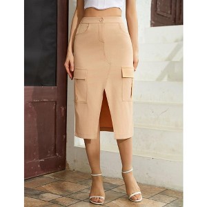 Cargo Skirt for Women Long Y2k Cargo Skirts Low Waist Skirt Trendy Vintage Dress Slit Front Midi Skirt with Pockets - 1 of 4