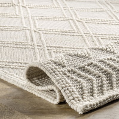 Ivory Trellis Handmade Wool Area Rug, 4' x 6', Easy Care