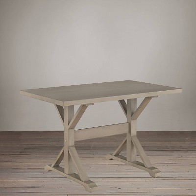 Florence 26.7" Square Weathered Gray Farmhouse Trestle Dining Table