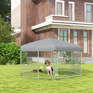 Outdoor Dog Kennel with Waterproof UV Resistant Roof,Chain Link Dog Run with Lockable Gate for Medium and Large Dogs - LAOTIES - 1 of 4