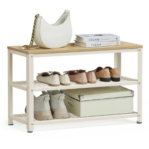 28.7" Shoe Rack Bench 3-Tier Shoe Shelf Storage Bench with Metal Mesh Shelves and Seat Shoe Rack - 1 of 4