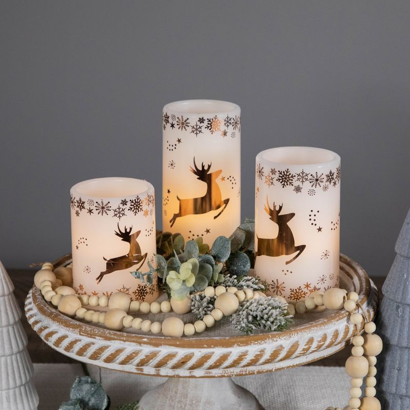 Northlight Set of 3 White Reindeer Flameless Flickering LED Christmas Wax Pillar Candles 6", 3 of 8