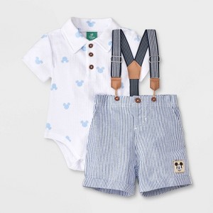 Baby Boys' 2pc Disney Mickey Mouse Bodysuit & Shorts Suspender Set - Blue - 1 of 4