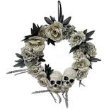 Sunstar Wreath With Skull & Roses Halloween Decoration - 15 in - Gray