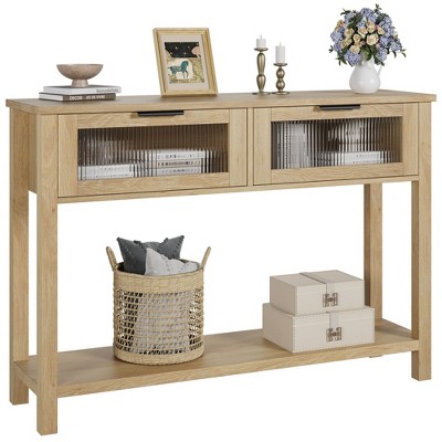 Nasitip 43''Entryway Table, Wood Console Table with 2 Glass Drawers, 2 Tier Sofa Table with Storage for Living Room,Entryway