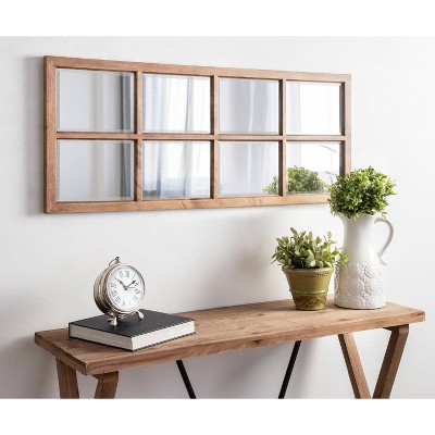 Rustic Brown 8-Panel Windowpane Wood Wall Mirror