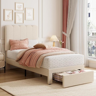 Acekool Twin Bed - Wave Headboard & Storage Drawer