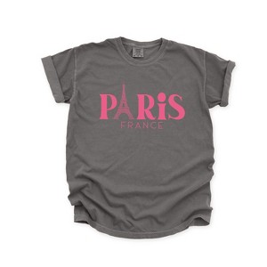 Simply Sage Market Women's Paris France Eiffel Tower Short Sleeve Garment Dyed Tee - 1 of 4