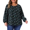 Agnes Orinda Women's Plus Size Ditsy Floral Elastic Cuff Crew Neck Peasant Blouses - 2 of 4