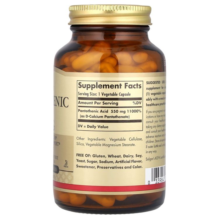 Solgar Pantothenic Acid, 550 mg, 100 Vegetable Capsules, 2 of 4