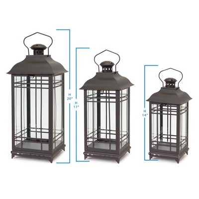 Melrose 20" Black Metal and Glass Hanging Lantern Set