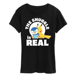 Women's - Pokémon - The Snuggle Is Real Pikachu and Piplup Short Sleeve Graphic T-Shirt - 1 of 4