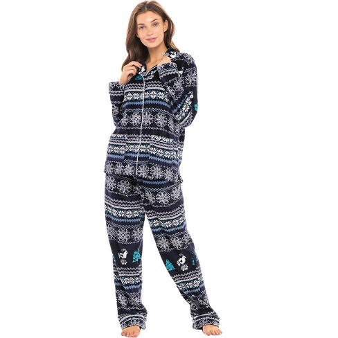 Adr Women's Warm Fleece Pajamas, Long Button Down Pj Set Christmas  Snowflakes And Birds Small : Target