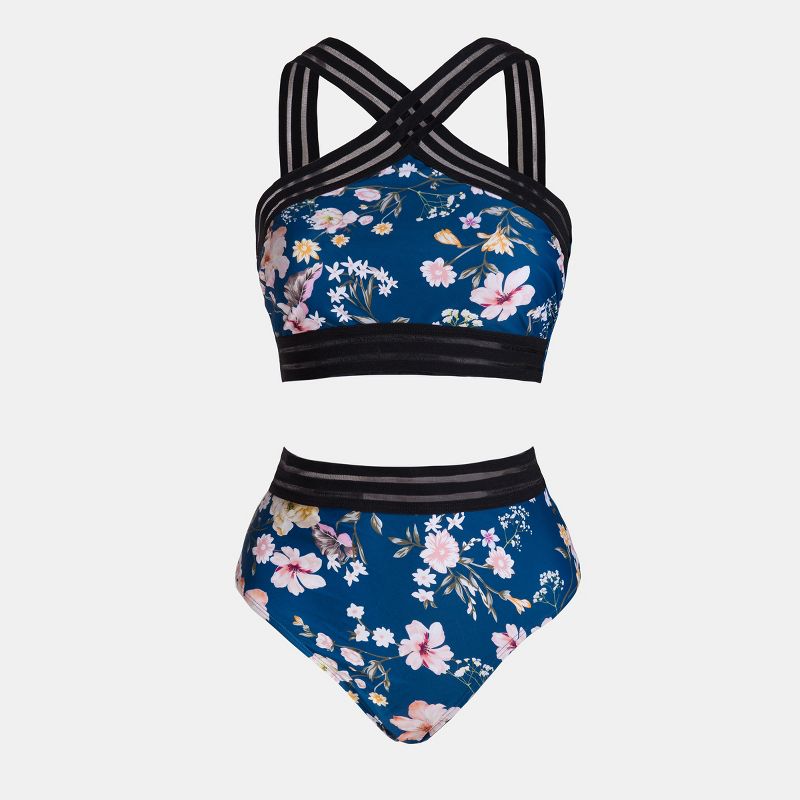 Women's Floral Crisscross High Neck High Waist Bikini Sets Swimsuit - Cupshe, 3 of 6