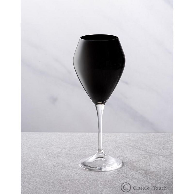 Classic Touch Set of 6 Black V-Shaped Water Glasses with Clear Stem - 15 oz, 2 of 4