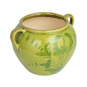 Storied Home Hand-Painted Terra-cotta Urn with Reactive Glaze, Green - 1 of 4