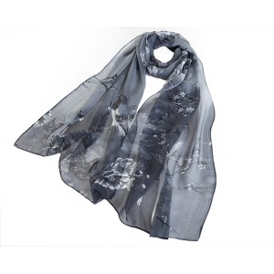 Signare USA Chiffon Bird Blossom Black & White Chiffon Scarf - 1 of 4