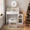 DOMETOUR White Vanity Desk with Rotating Mirror, Adjustable Lights, Storage Chair, Side Cabinet with Glass Doors, and Drawer for Bedroom - 2 of 4
