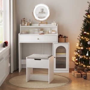 NicBex Vanity Desk with Mirror 47" Dressing Table with Charging Station and Hair Dryer Rack, 5 Drawers, Makeup Desk with Cushioned Stools - 1 of 4