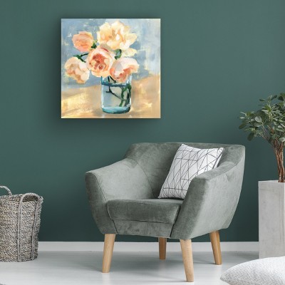 Peonies in Mason Jar Canvas Art with Wood Frame