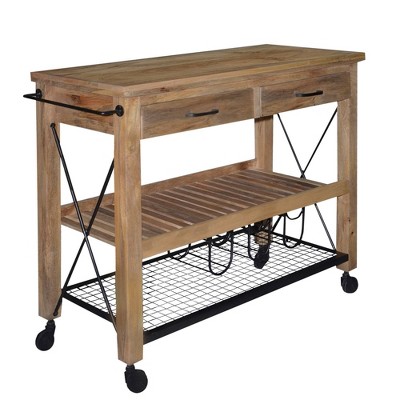 2 Drawer Wooden Bar Cart with 2 Shelves and Casters Support Brown/Black - The Urban Port
