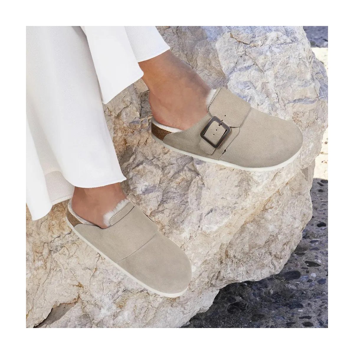 Женские сабо Aerothotic Atlas Fur Genuine Leather Fur Lined Clogs for Women with Arch Support, Grey-8 — фото 4