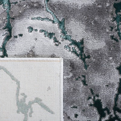 Gray and Green Abstract Hand-knotted Runner Rug