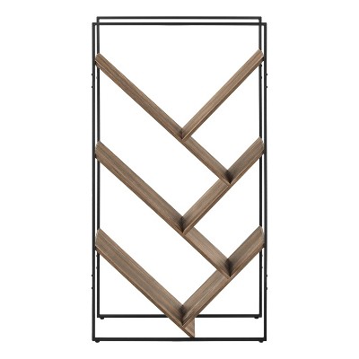 Brown Reclaimed Wood-Look 5-Tier Bookshelf with Black Metal Frame