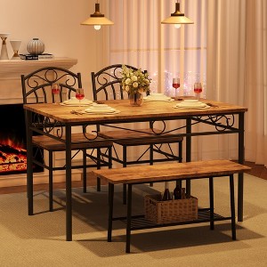 Dining Table Set for 4, 4 Piece Dining Room Table Set, 43.3" Kitchen Table Set with Chairs & Bench - 1 of 4
