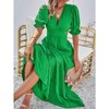 Coolmee Womens Boho Summer Dress Puff Sleeve V Neck Back Hollow Elastic Waist Beach Maxi Dresses - 3 of 4