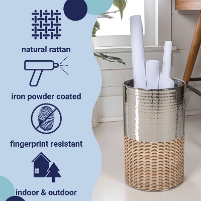 Asher Chrome and Natural Wicker Cylinder Waste Basket