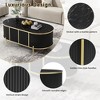 47"W Oval Coffee Table Cocktail Table Center Table with Marble-Patterned Top, Cabinet, Metal Legs and Handles, White/Black-ModernLuxe - 3 of 4