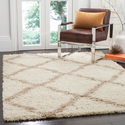 Ivory Beige Luxe Shag 5'1" x 7'6" Synthetic Area Rug
