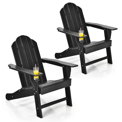 Costway 2PCS Patio Adirondack Chair Weather Resistant Garden Deck W/Cup Holder White\Black\Grey\Turquoise