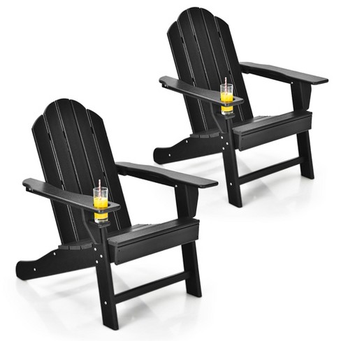 Costway 2PCS Patio Adirondack Chair Weather Resistant Garden Deck W Cup Holder Black